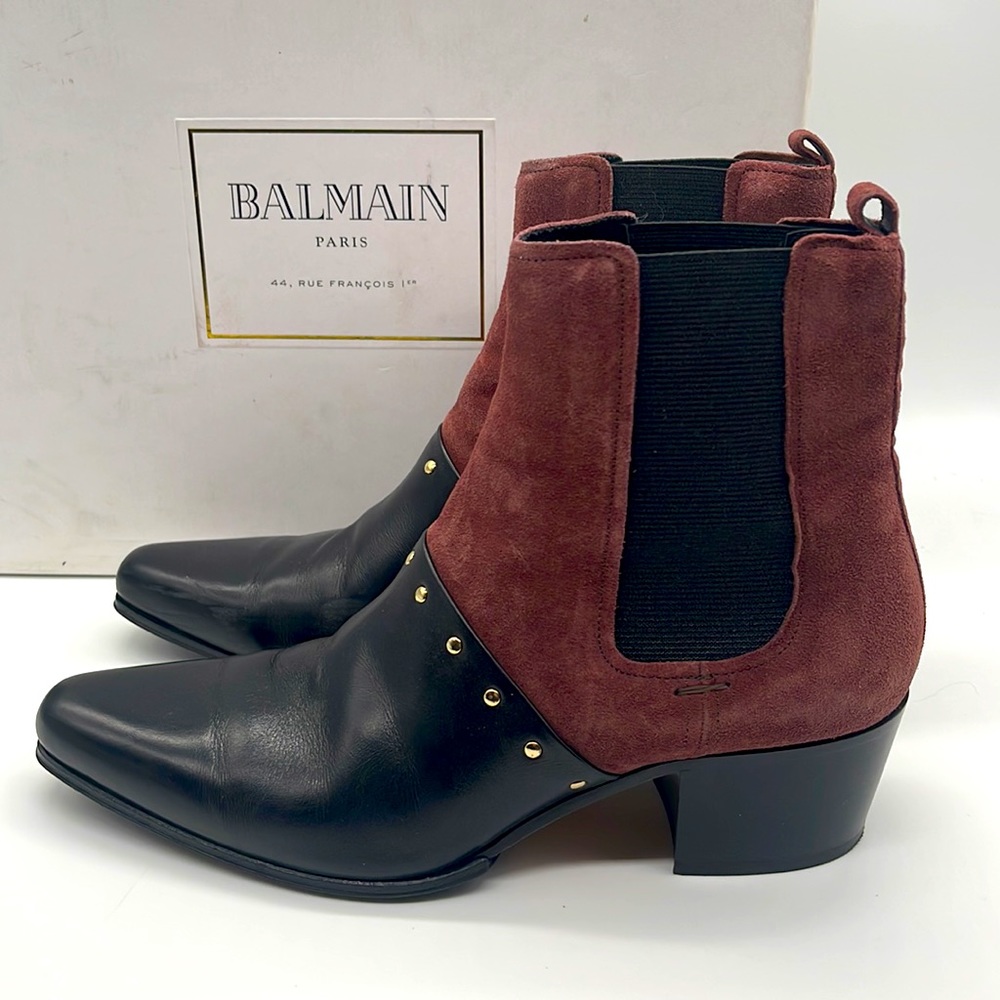 🔹SOLD 🔹Balmain Studded Suede and Leather Ankle Booties  Size 38.5/8.5 - Picture 4 of 10